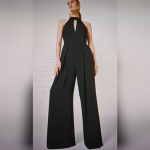 Karen Millen Soft Tailored Halter Top Wide Leg Jumpsuit- Black - Size US 8